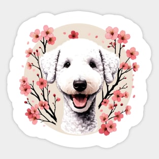 Bedlington Terrier Enjoys Spring's Cherry Blossoms Beauty Sticker
